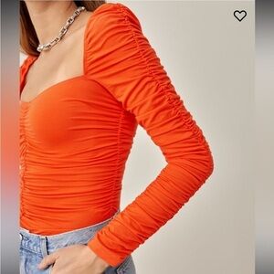 Women’s Reformation Esra Knit Top Ruching Details Flame Color Size Small